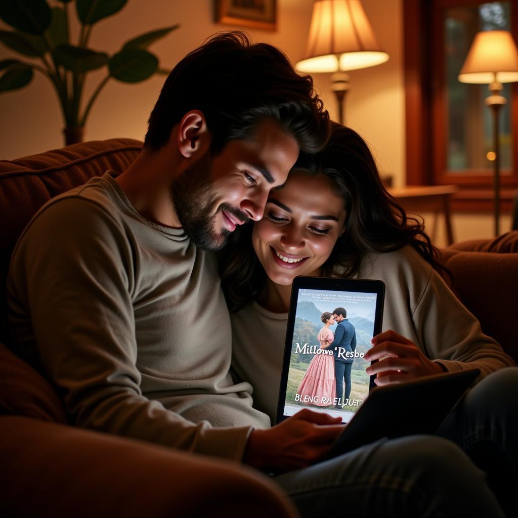 Couple reading historical romance novel online