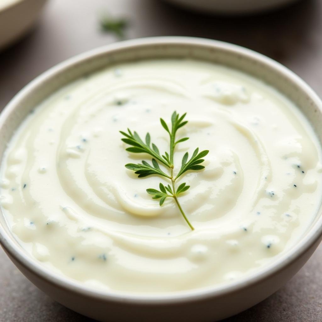 A bowl of homemade live free ranch dressing.