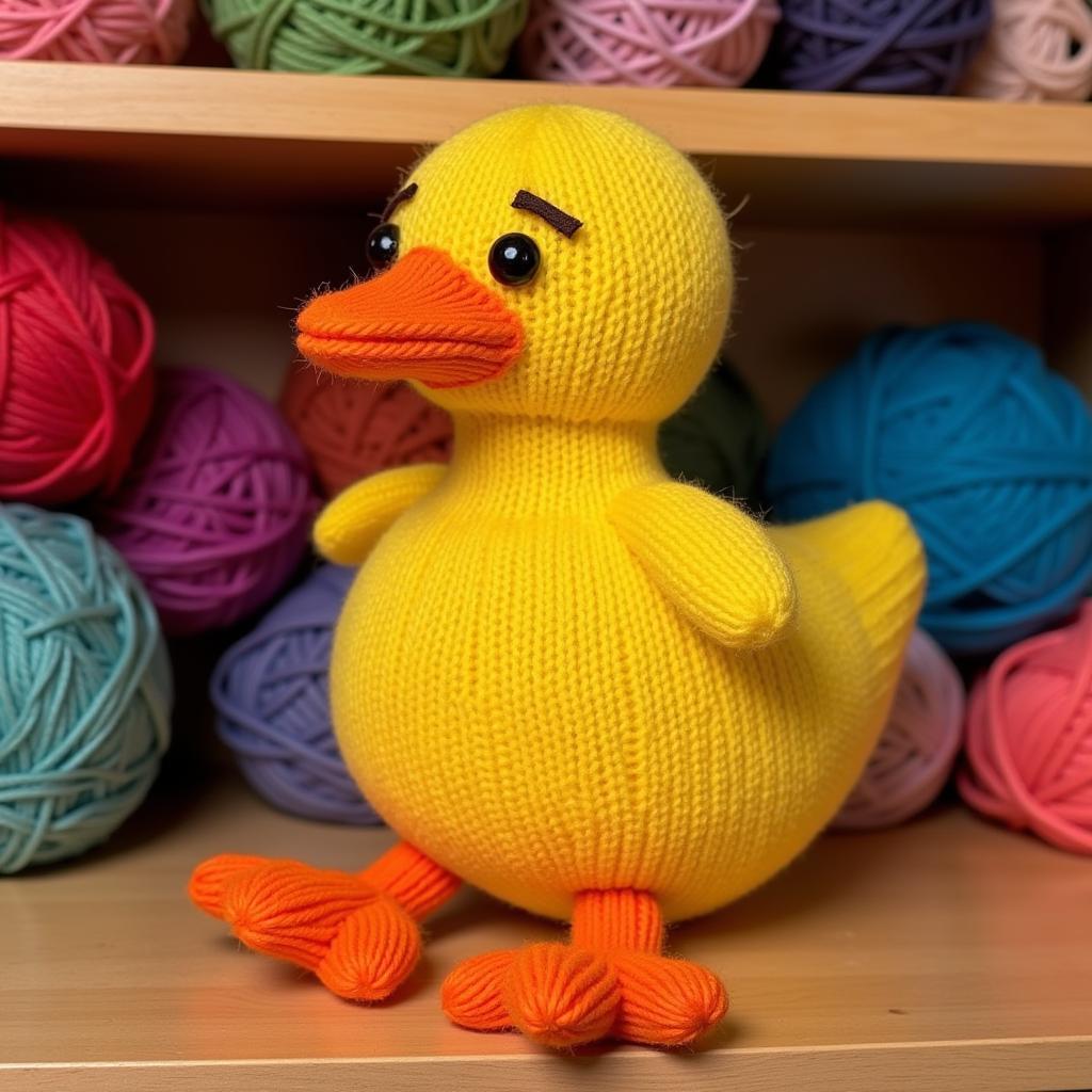 Knitted Duck Made from Leftover Yarn