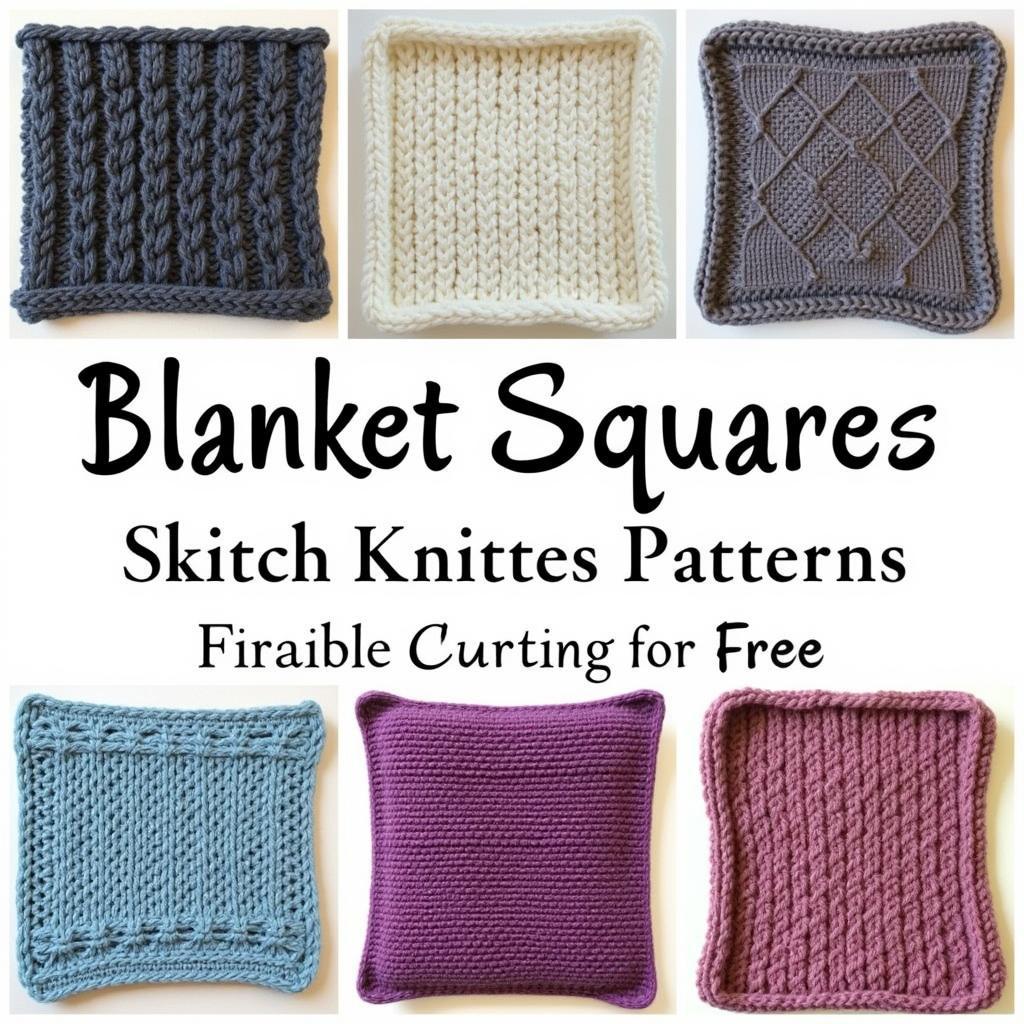 Variety of Knitted Blanket Squares in Different Patterns