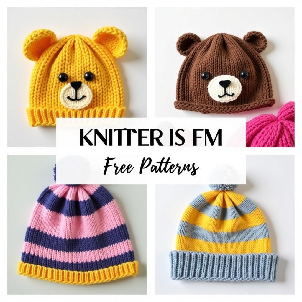 Free knitting patterns for children's hats showcasing different styles and colors