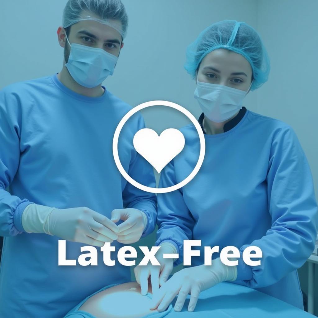 Medical professionals using latex-free gloves during a procedure