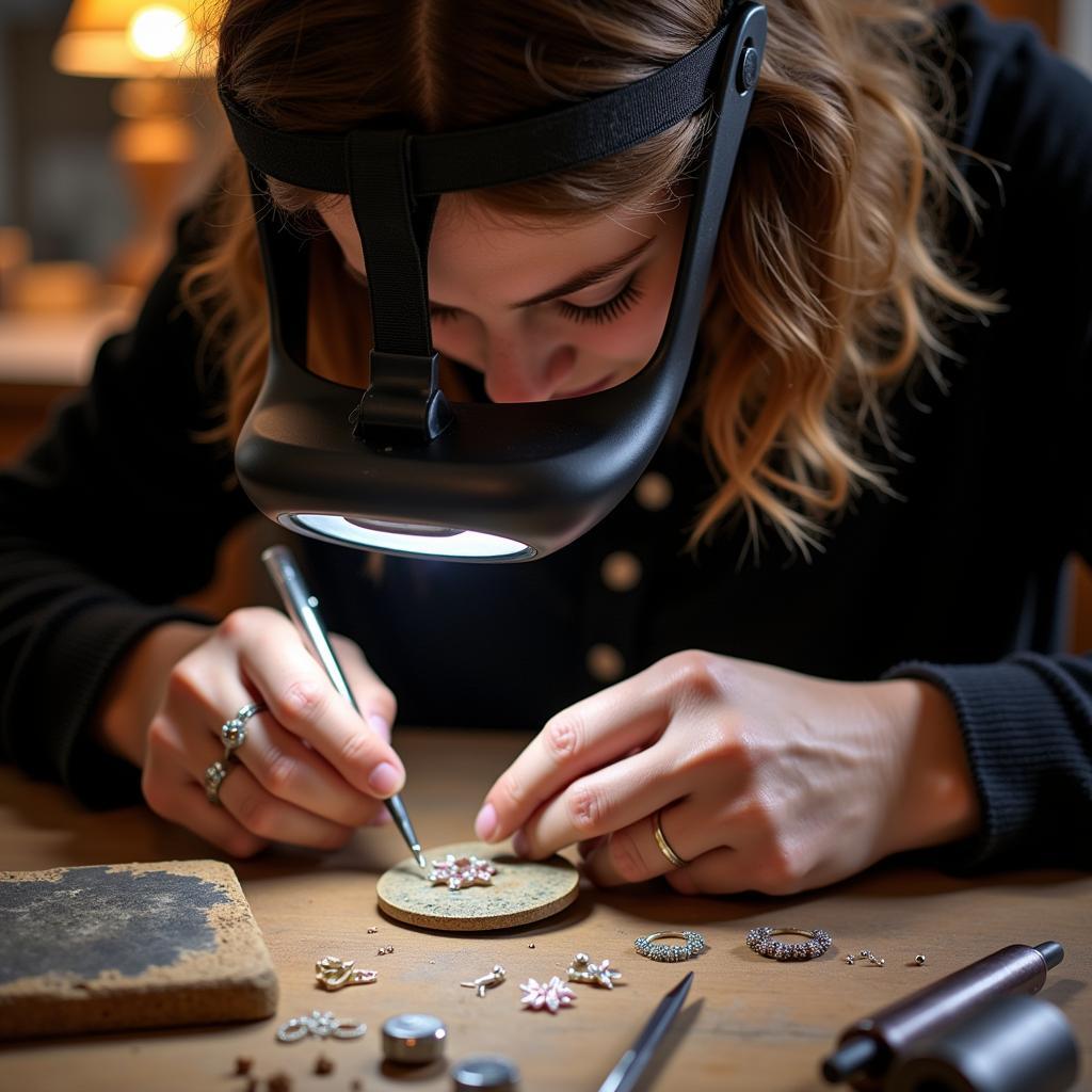 Lighted Hands-Free Magnifying Glass for Jewelry Making