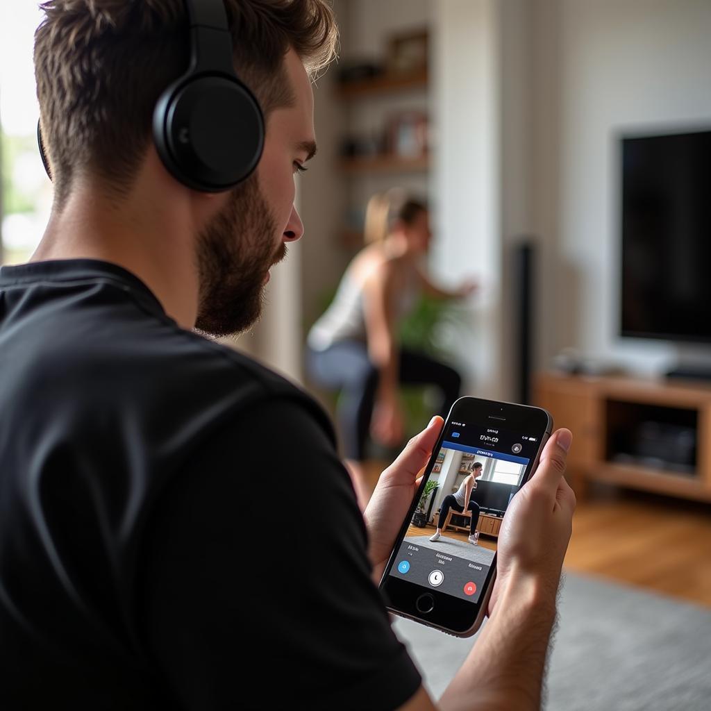 Man Using Fitness App for Free Workout