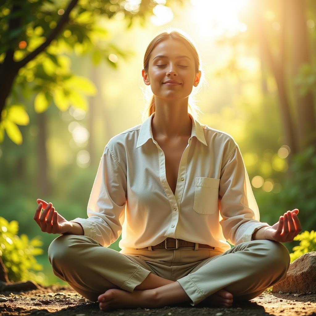 Mindfulness and Self-Care Practices: A serene image depicting various mindfulness and self-care practices such as meditation, yoga, journaling, and spending time in nature.