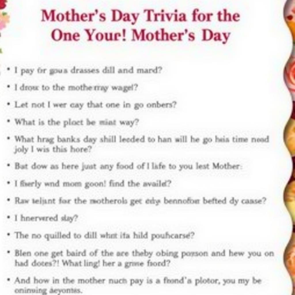 Printable Mother's Day Trivia Questions