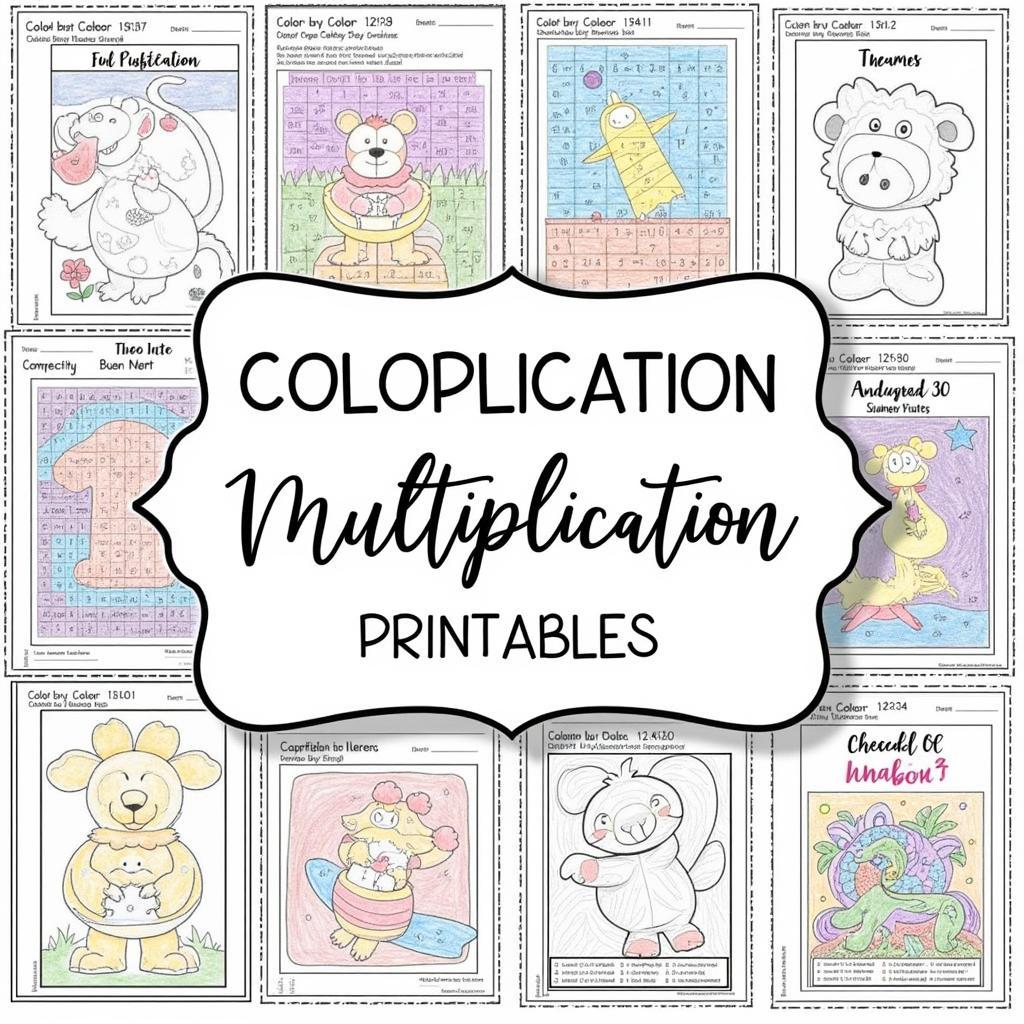 Examples of Completed Multiplication Color by Number Worksheets