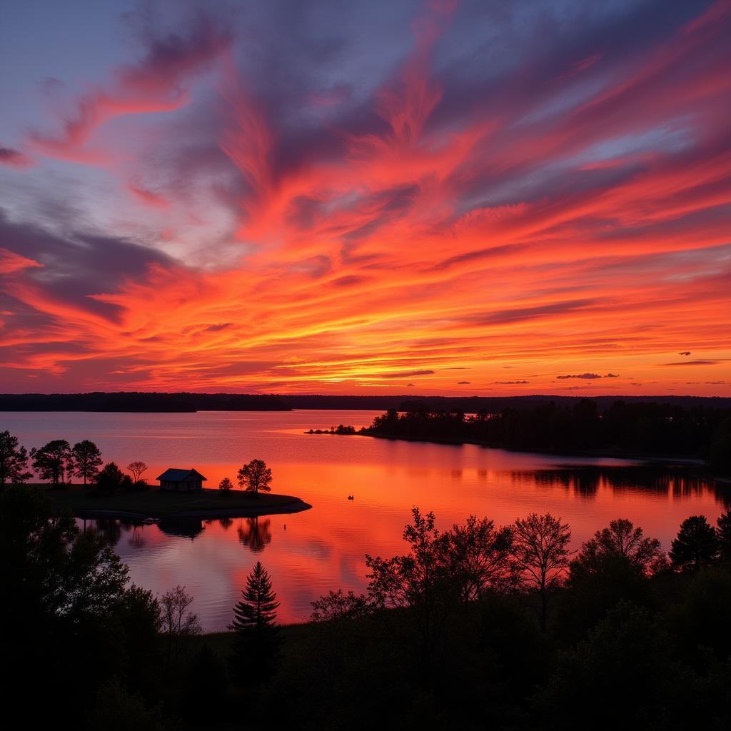 Sunset view over the lake in Okoboji