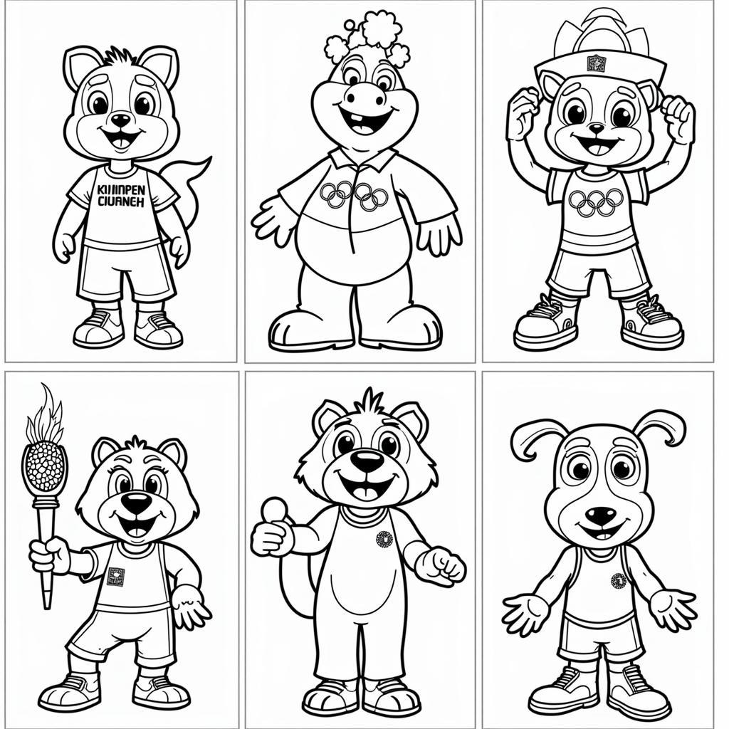 Olympic Coloring Pages Featuring Mascots and Symbols