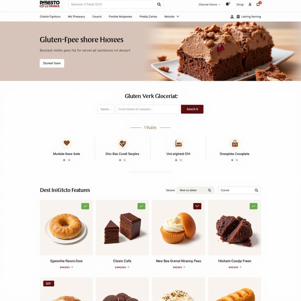 A screenshot of a website showcasing a variety of gluten-free desserts available for purchase online.