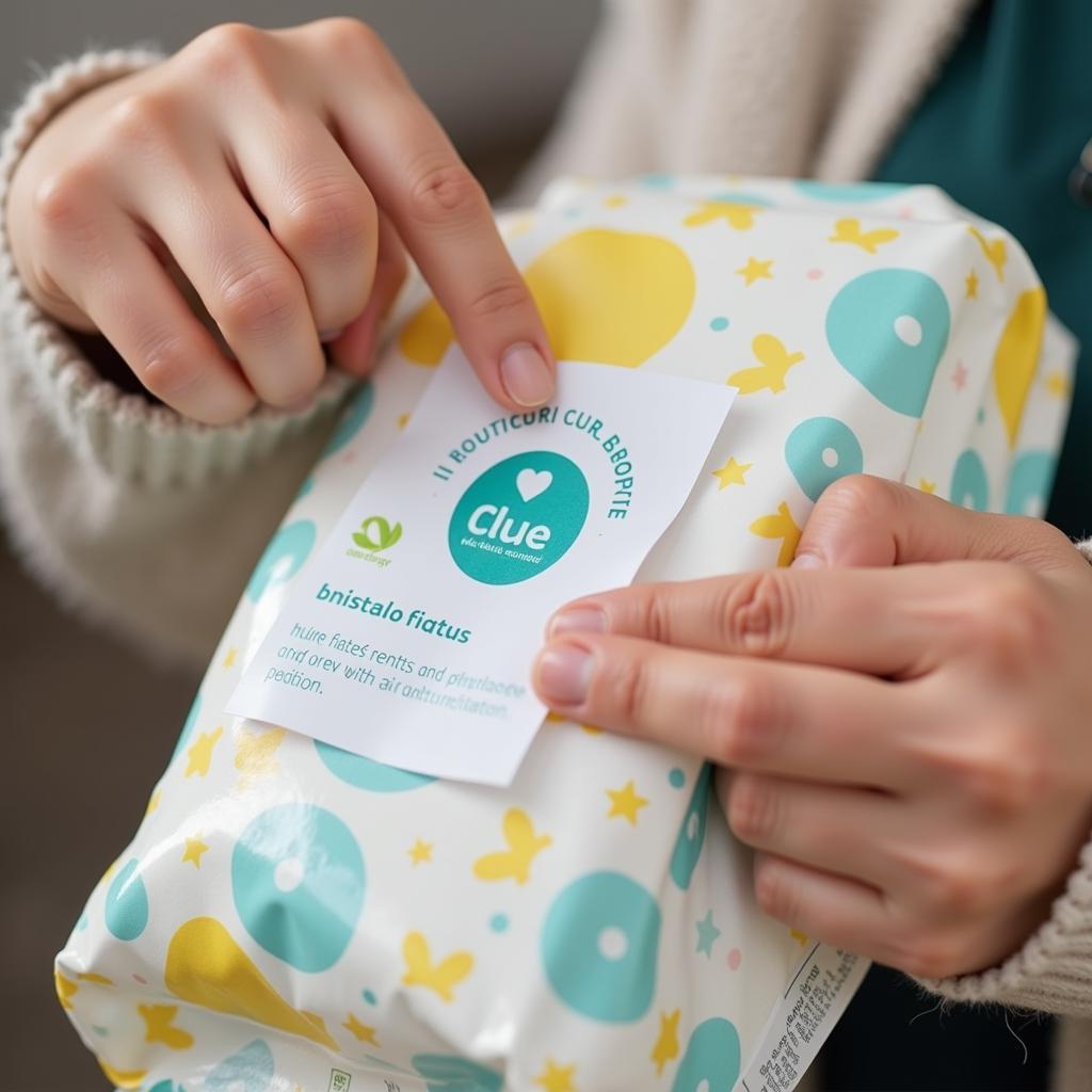 Parent checking diaper label for phthalate free certification