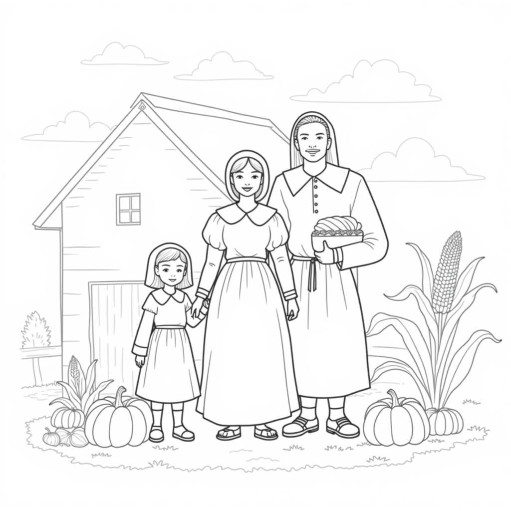 Free Printable Pilgrim Family Coloring Page