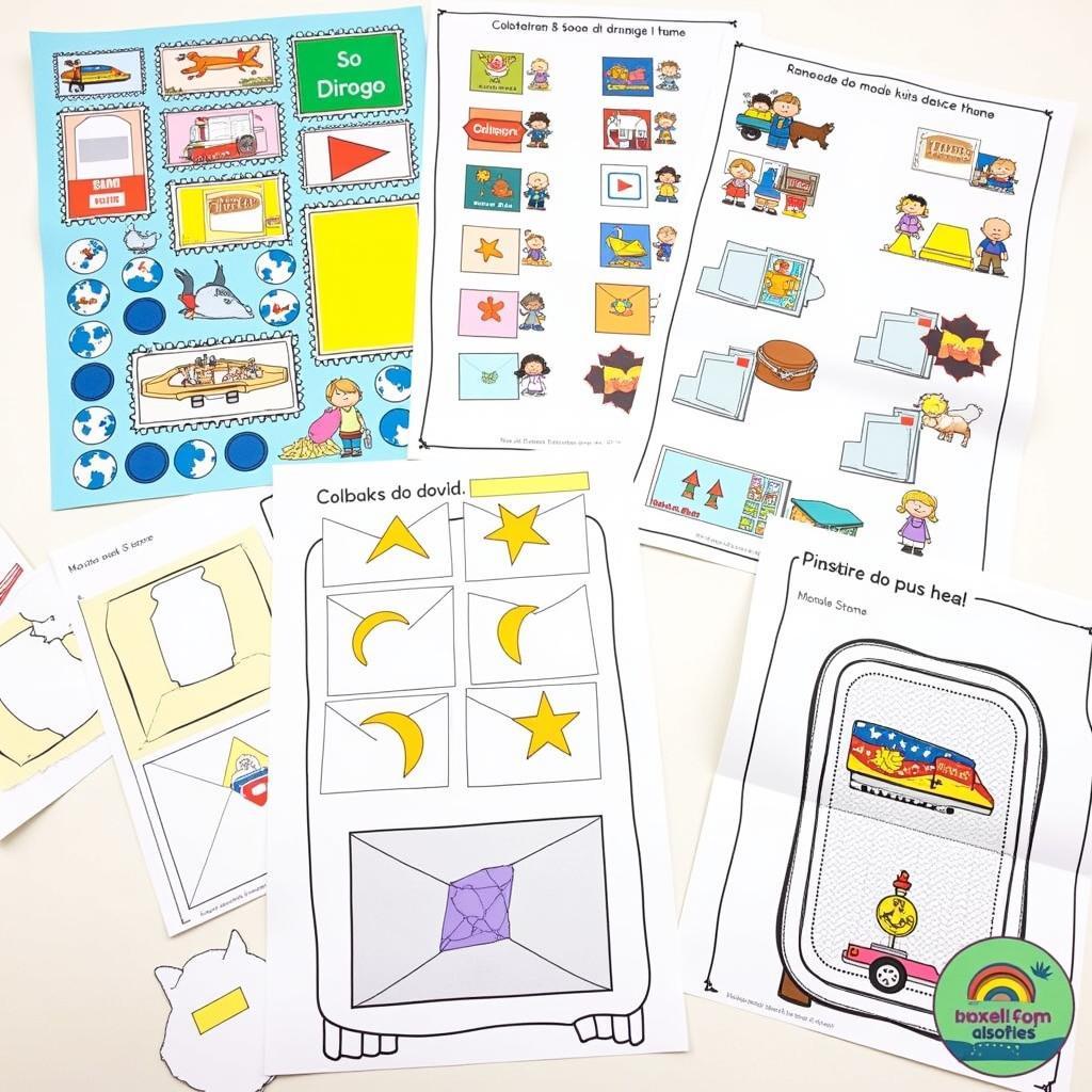 Free printable post office dramatic play props including stamps, envelopes, and mailboxes