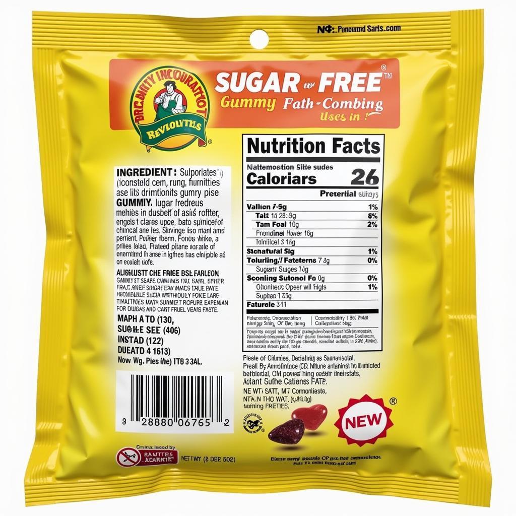 Close-up of a sugar-free gummy candy nutritional label.