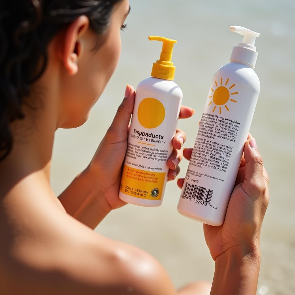 Carefully Reading Sunscreen Label