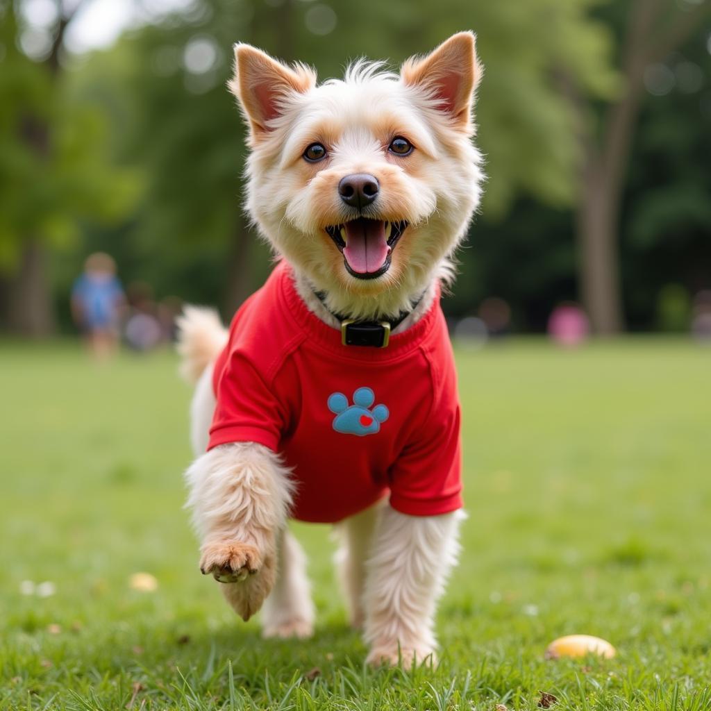 Happy Scotty Dog Wearing a Free Shirt