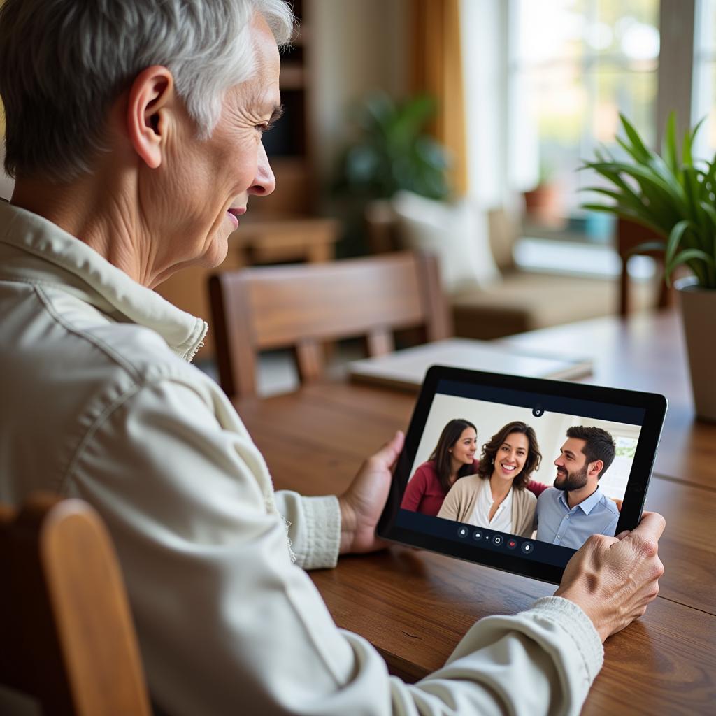 Senior Citizen Using Free Tablet for Video Call