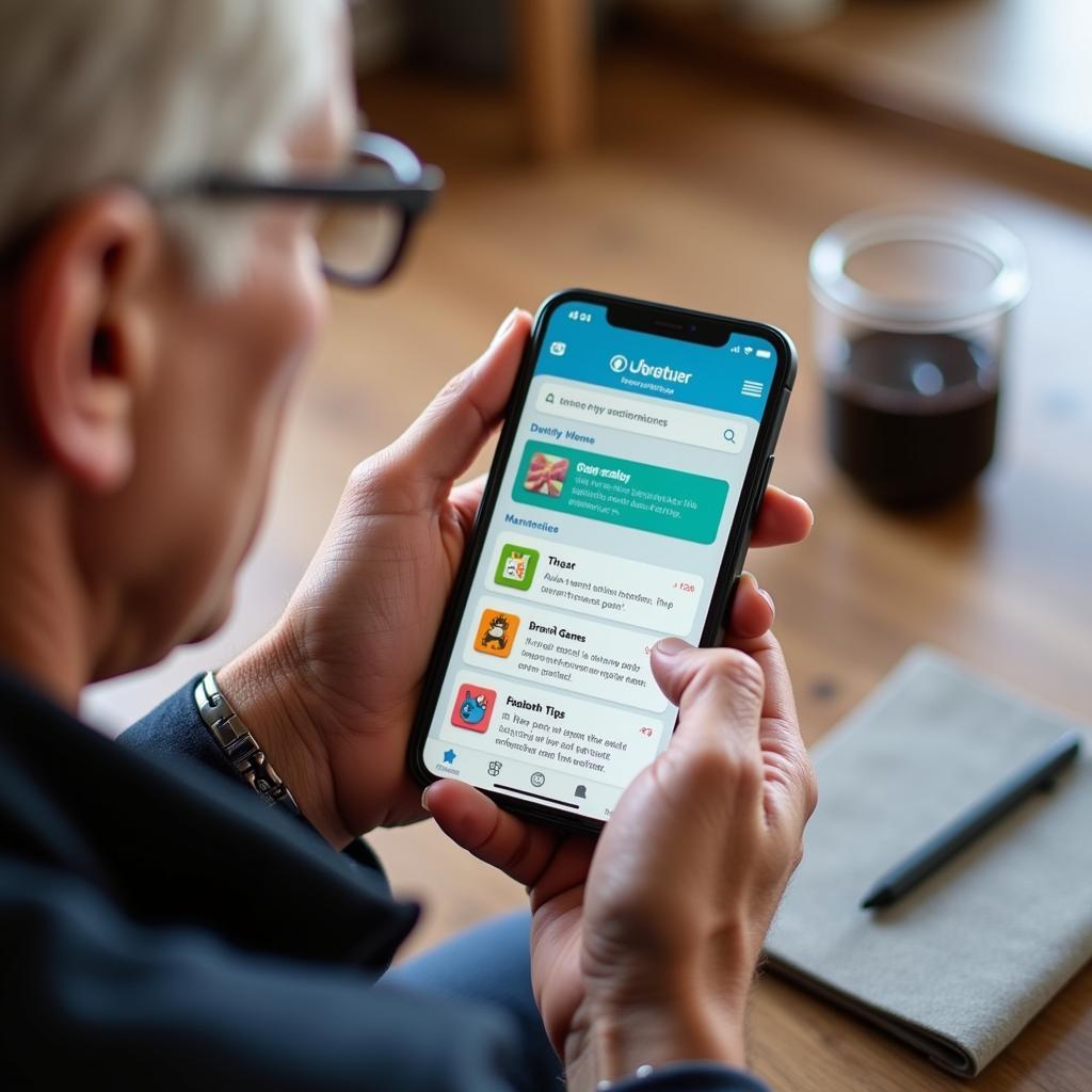 Senior using a mobile app for daily chronicles