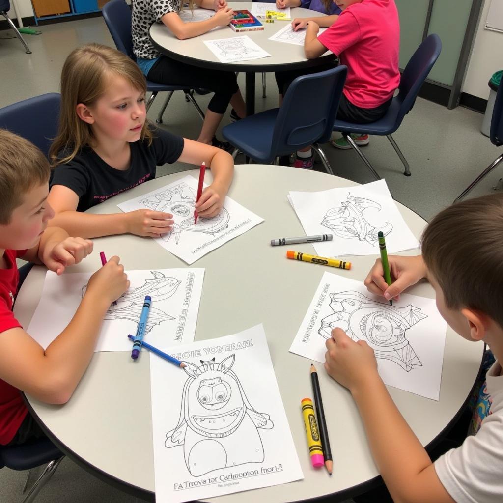 Children completing free printable Stellaluna worksheets and coloring pages.