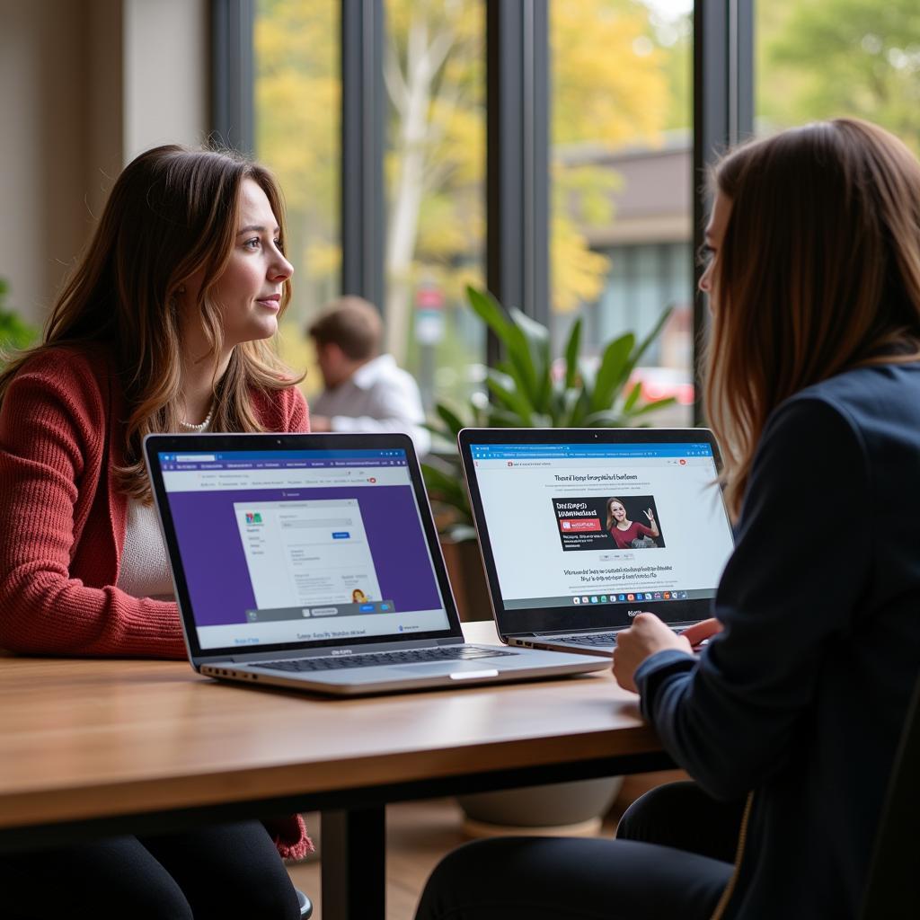 Students browsing free samples on their laptops