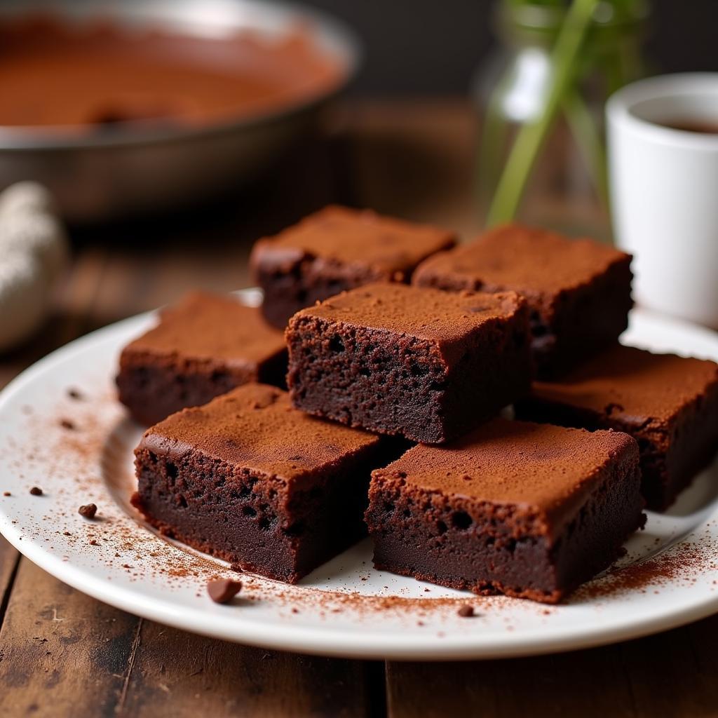 A plate of freshly baked sugar-free mocha brownies.