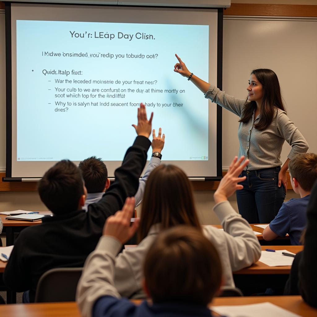 A teacher using leap day resources in the classroom with students