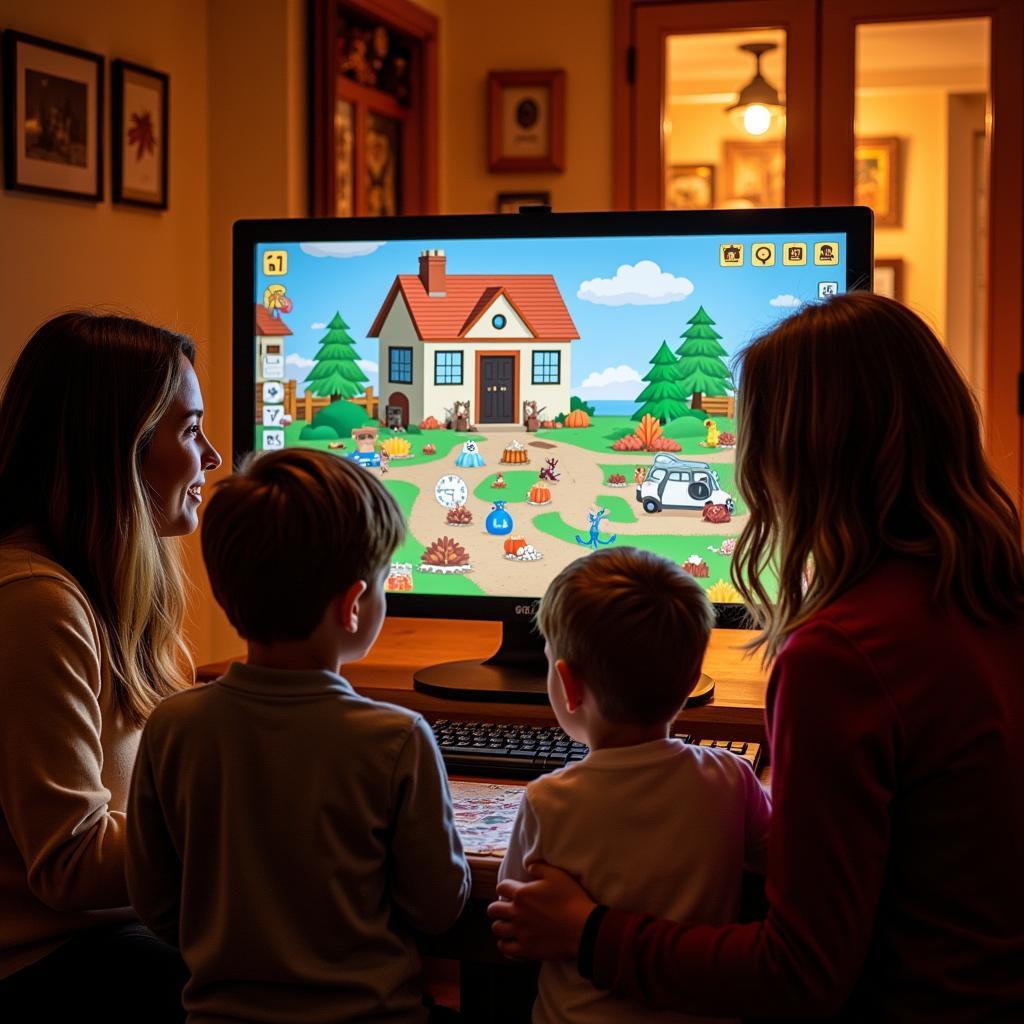 Family Playing Thanksgiving Virtual Escape Room