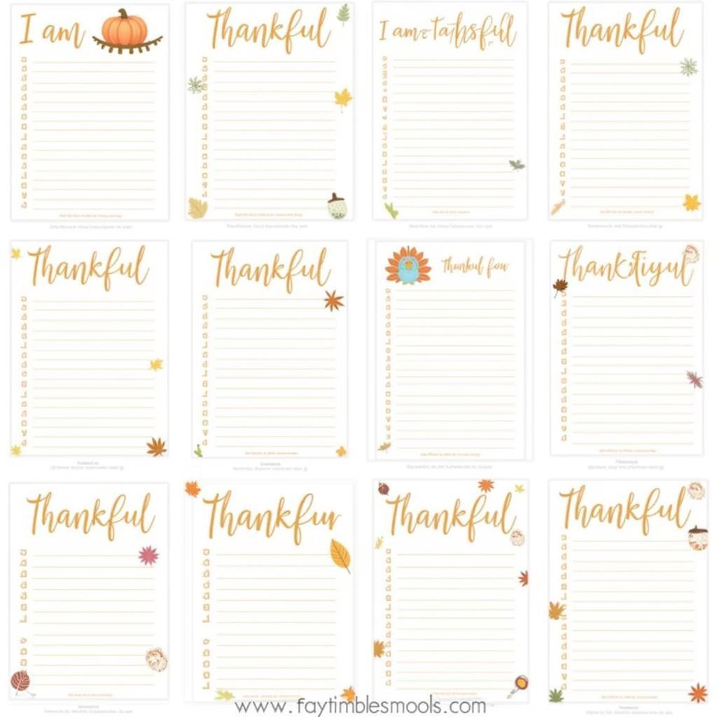 Various designs of "I am thankful for" printables