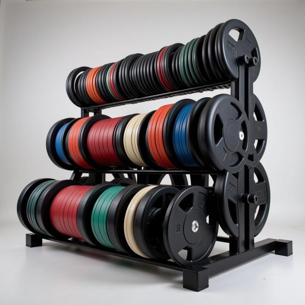 Various Free Weight Plates on Rack