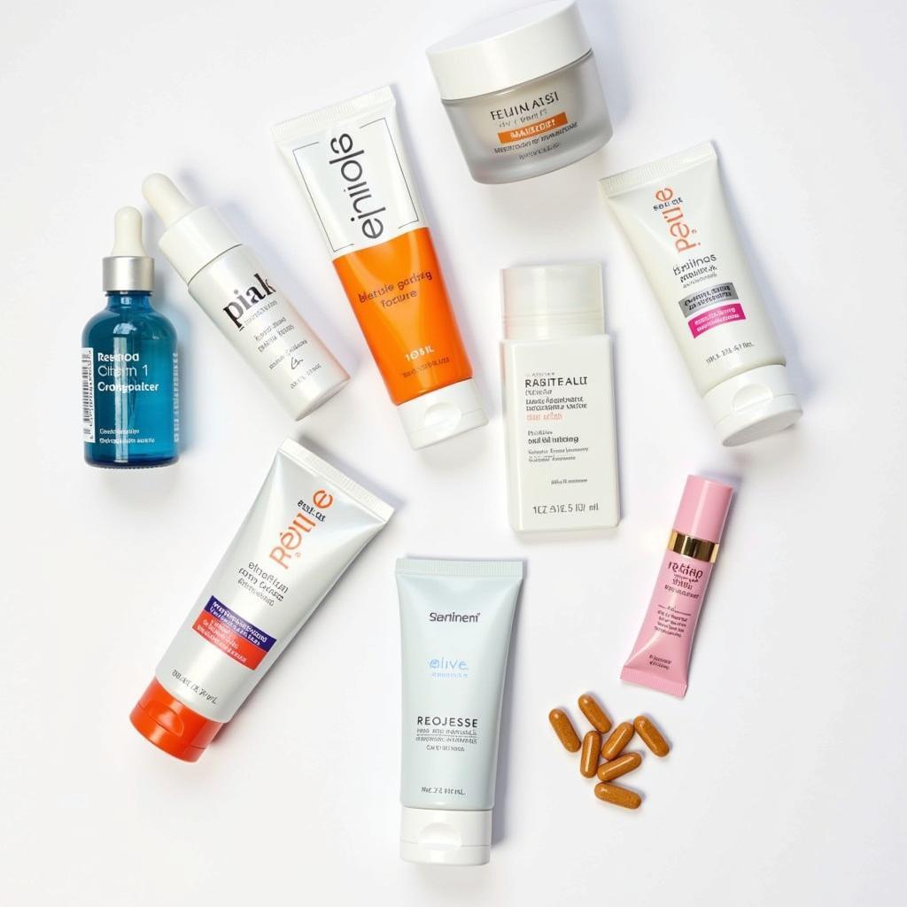 Assortment of retinol sample products from different brands