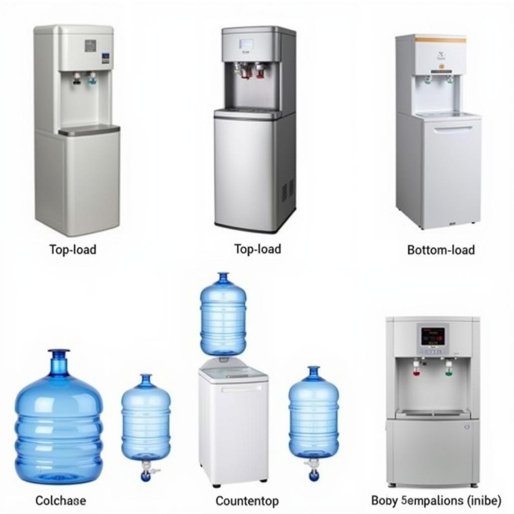 Different types of water dispensers and compatible bottles