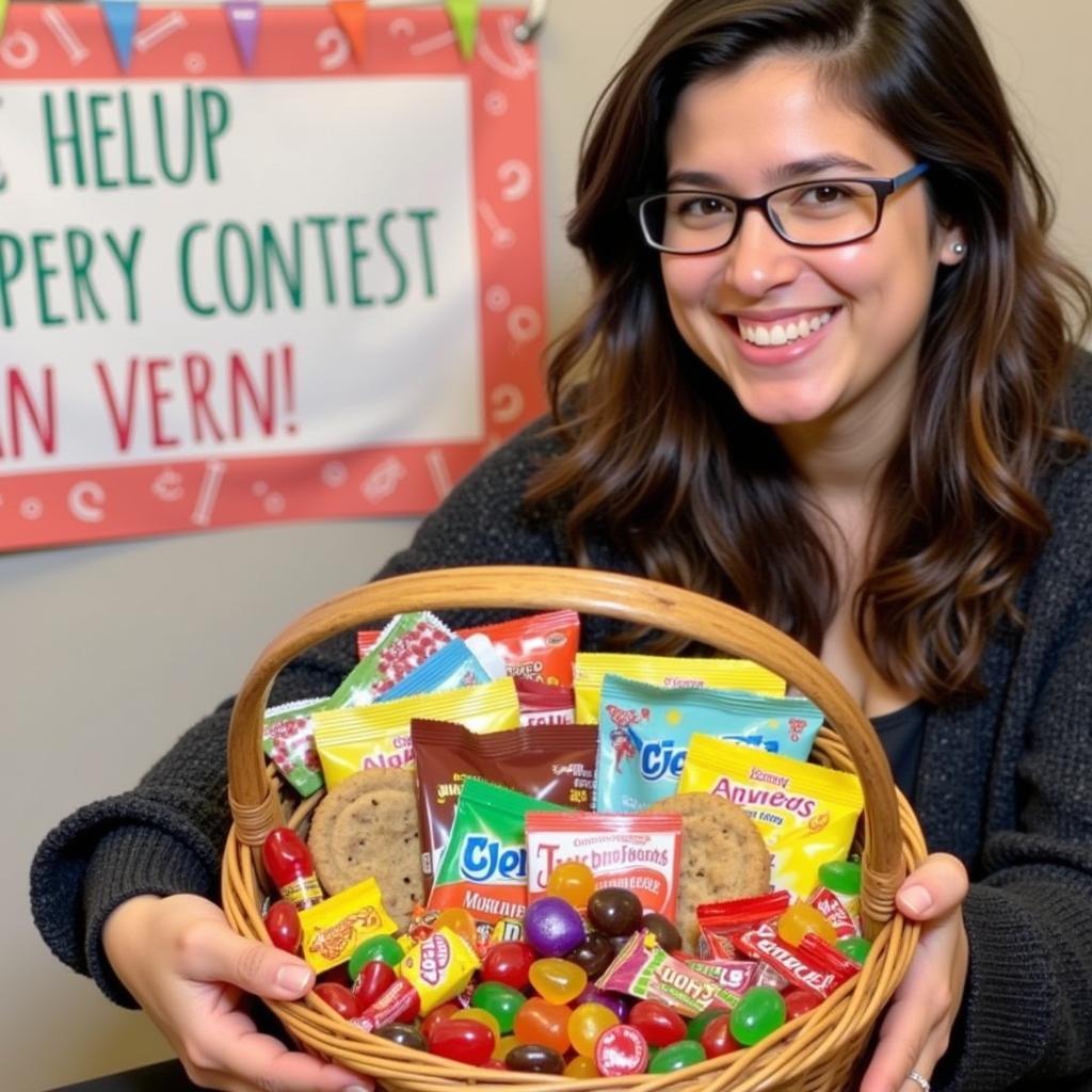 A person holding a prize of free edibles won in a contest