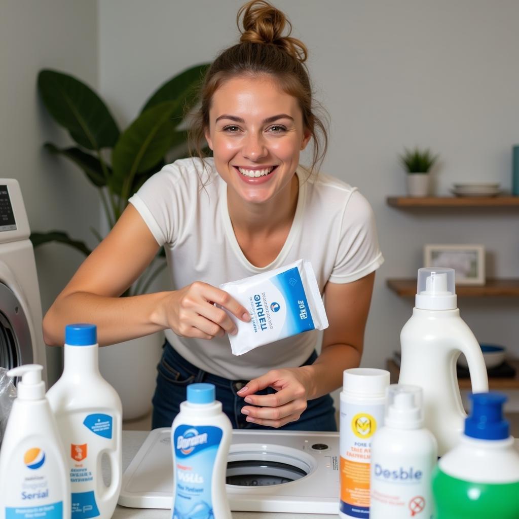 Woman Trying a Free Detergent Sample