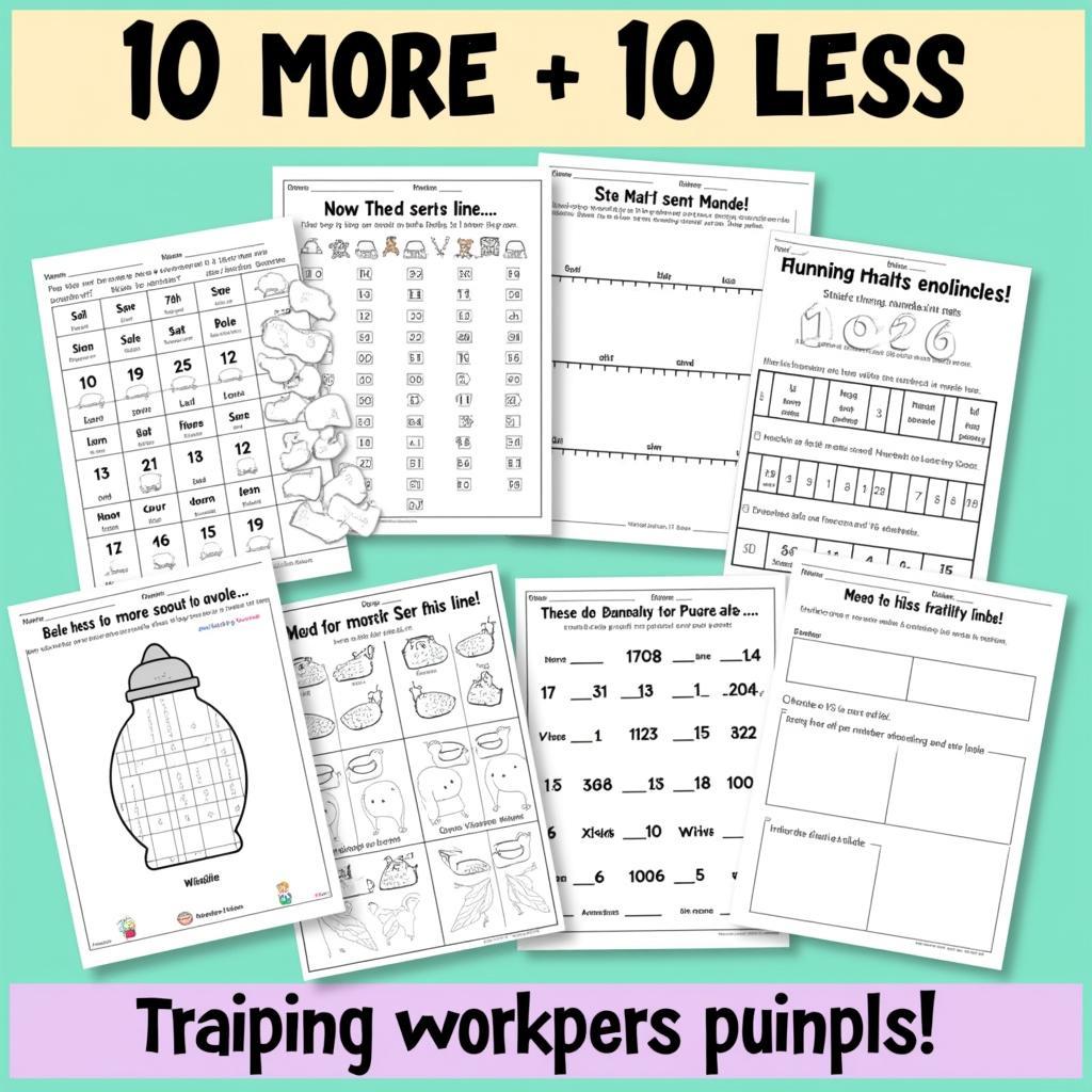 Examples of 10 More 10 Less Worksheets