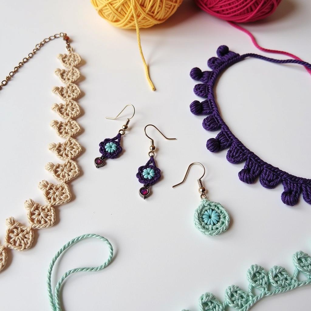 Crochet jewelry made with 2 weight yarn