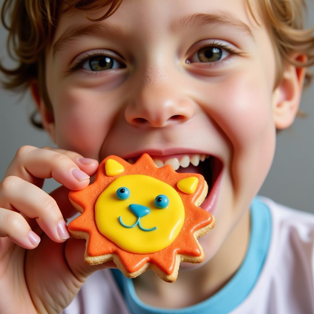 Child Enjoying a Gluten-Free Frosted Animal Cookie