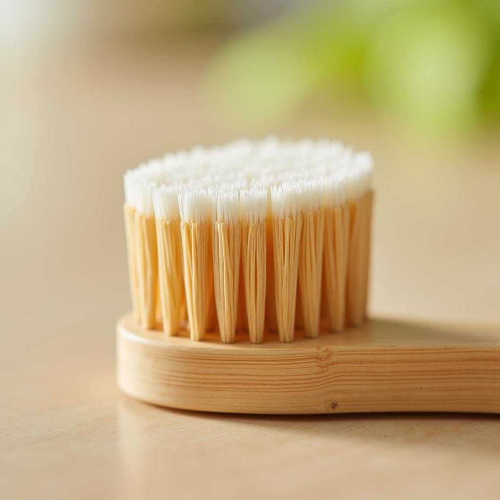 Closeup of a bamboo toothbrush head