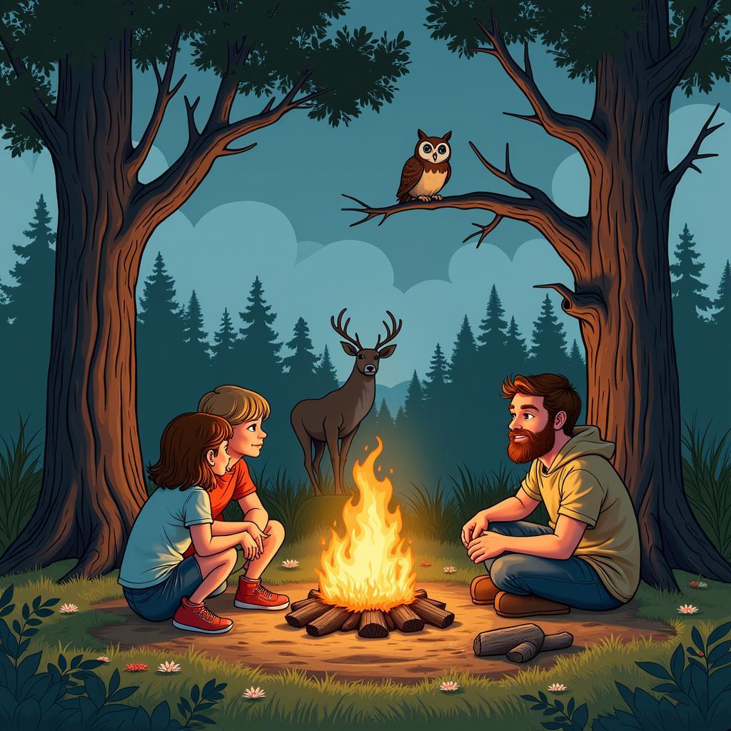 Camping Coloring Page Featuring Wildlife