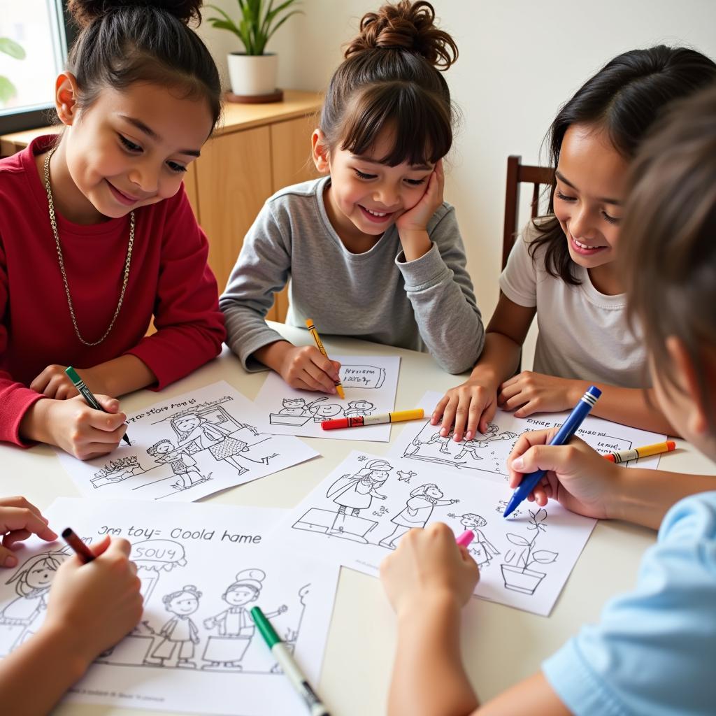 Children Coloring Kindness-Themed Pages
