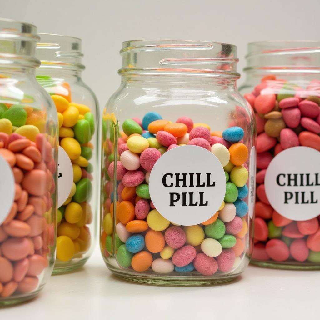 Chill Pill Labels on Candy Jars