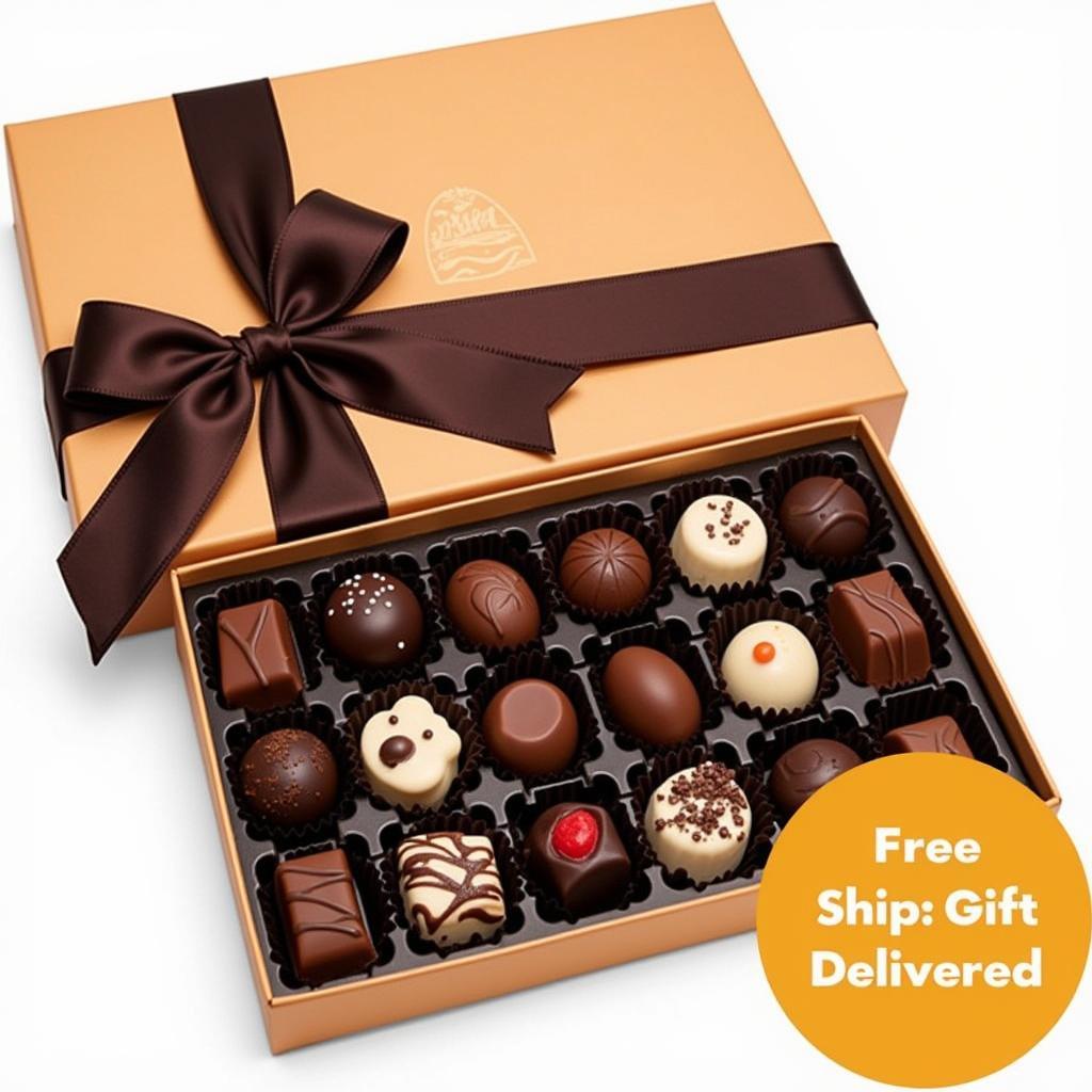 Chocolate Gift Box with Free Shipping - A beautifully wrapped gift box filled with assorted gourmet chocolates, perfect for satisfying a sweet tooth.