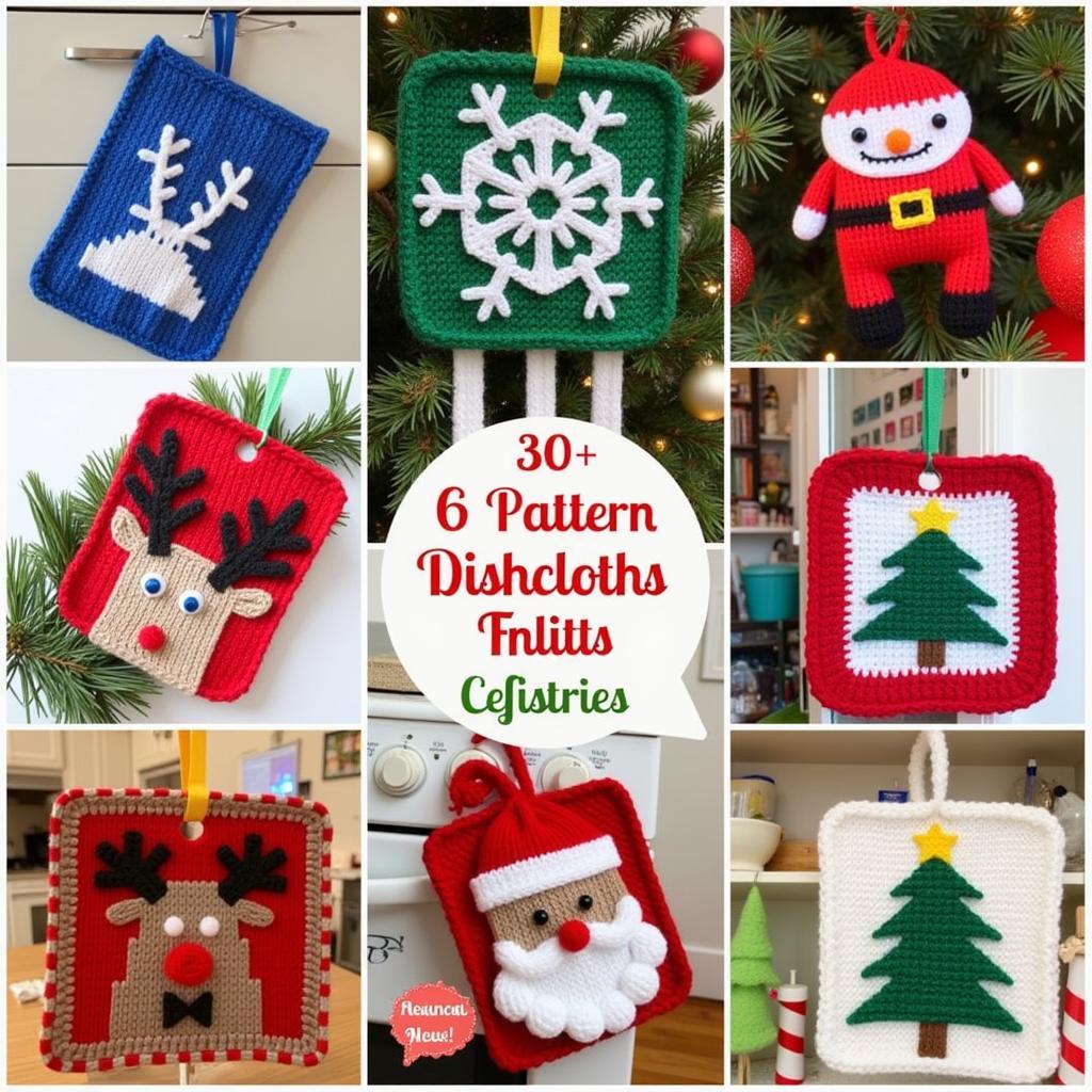 Variety of Knitted Christmas Dishcloths