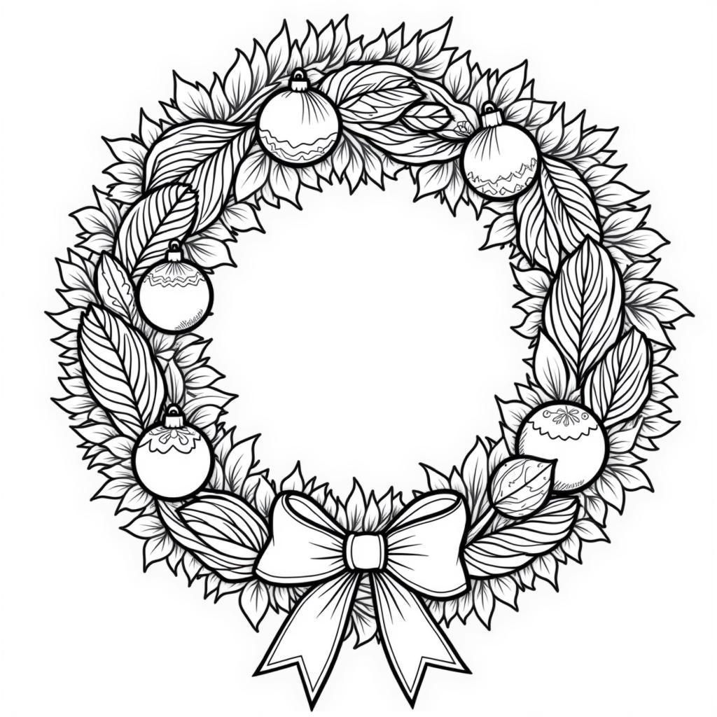 Intricate Christmas Wreath Coloring Page for Adults