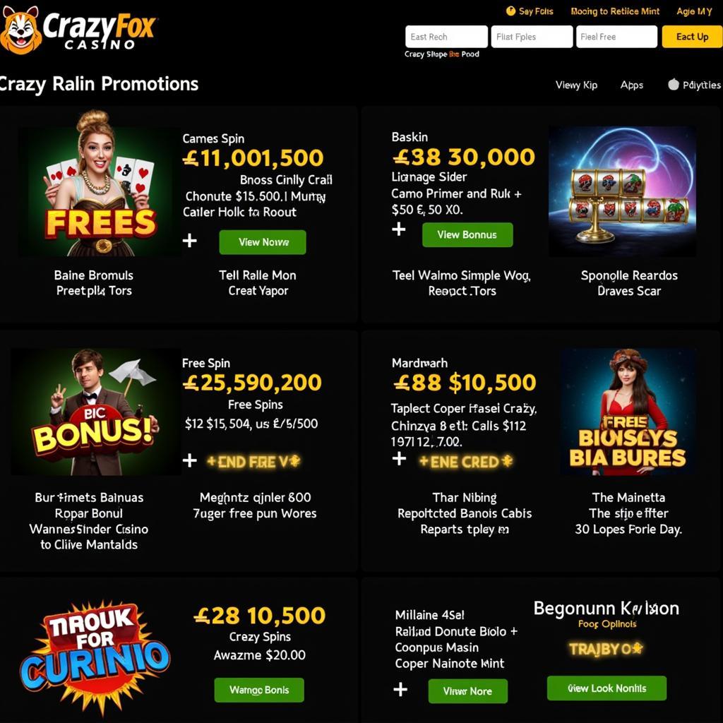 Crazy Fox Casino Promotions Page with Free Spins Offers