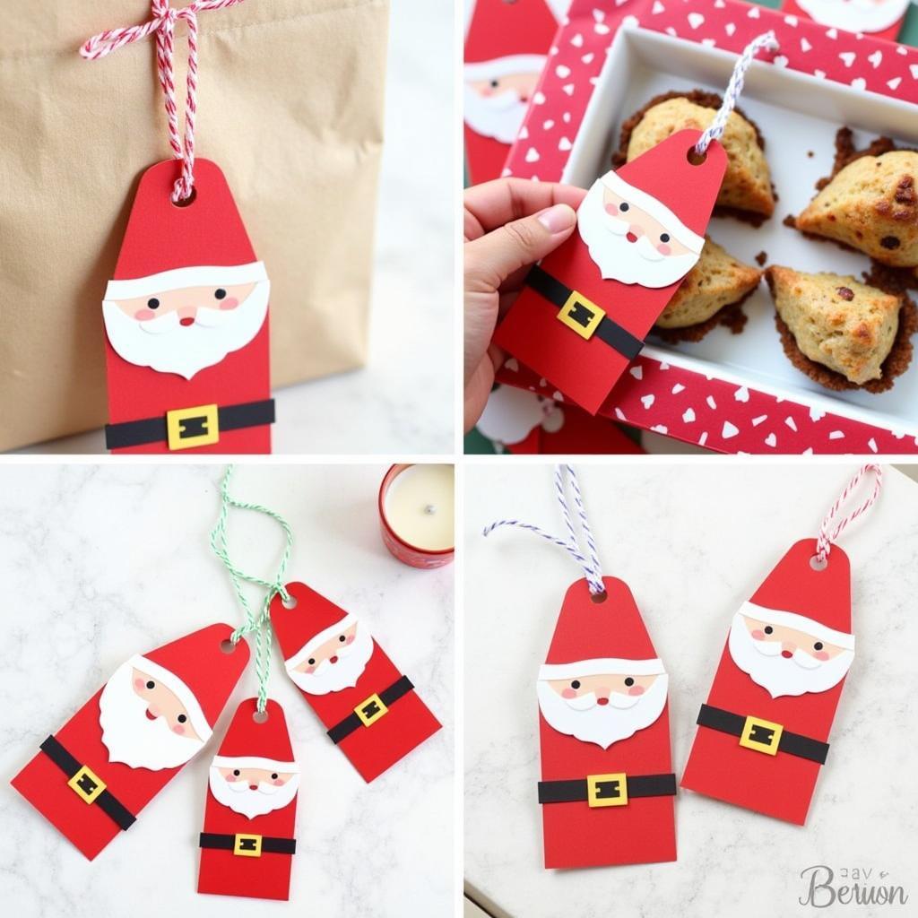 Different ways to use free Santa gift tags, such as on gift baskets, stocking stuffers, and even as ornaments.