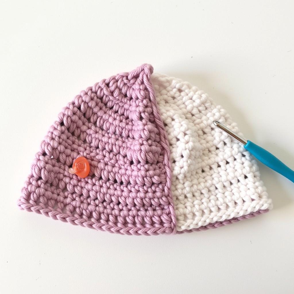 Crochet hat work in progress: crown and sides