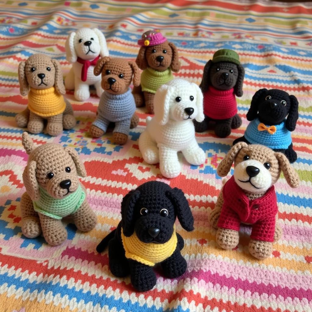 Cute Crochet Dog Patterns: A collection of adorable crocheted dogs in various poses and outfits.