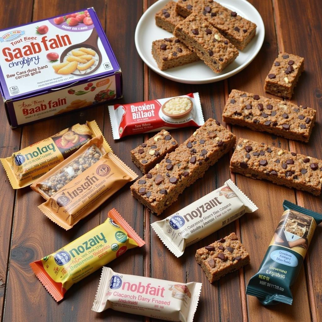 Various Dairy-Free Breakfast Bars on a Wooden Table