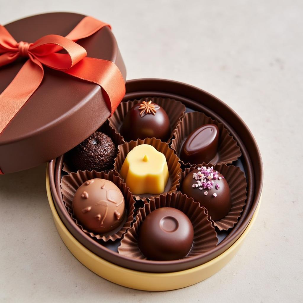 A beautifully presented box of assorted dairy-free chocolates