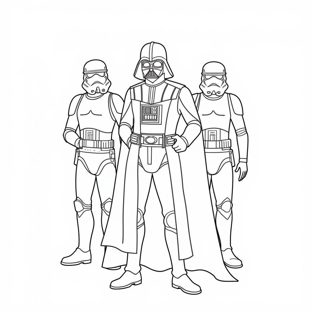 Printable Darth Vader Coloring Page with Stormtroopers